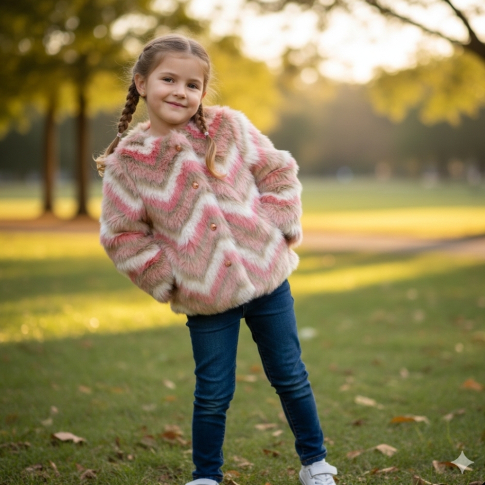 Janie and Jack Girl Faux Fur Jacket Coat 3-4 Chevron Fancy Elegant Event Holiday